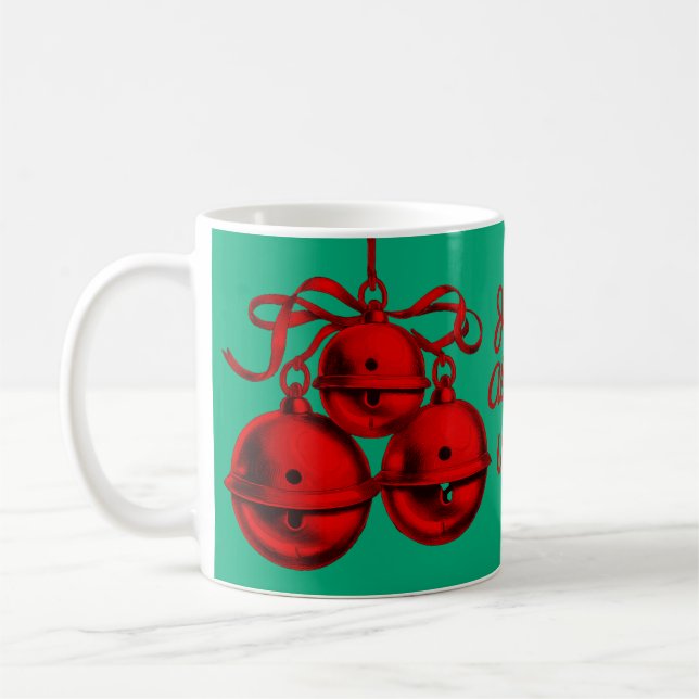Rote und grüne, festliche Glocken Keramik Tasse (Links)