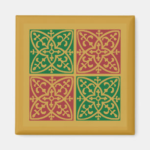 Rote und grüne Fliesen Kunst auf goldenem Muster Magnet