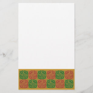 Rote und grüne Fliesenkunst auf Goldenem Muster Briefpapier