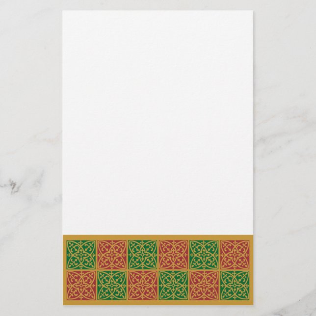 Rote und grüne Fliesenkunst auf Goldenem Muster Briefpapier (Vorderseite)