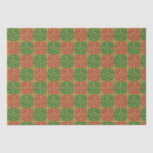 Rote und grüne Fliesenkunst auf Goldenem Muster Seidenpapier