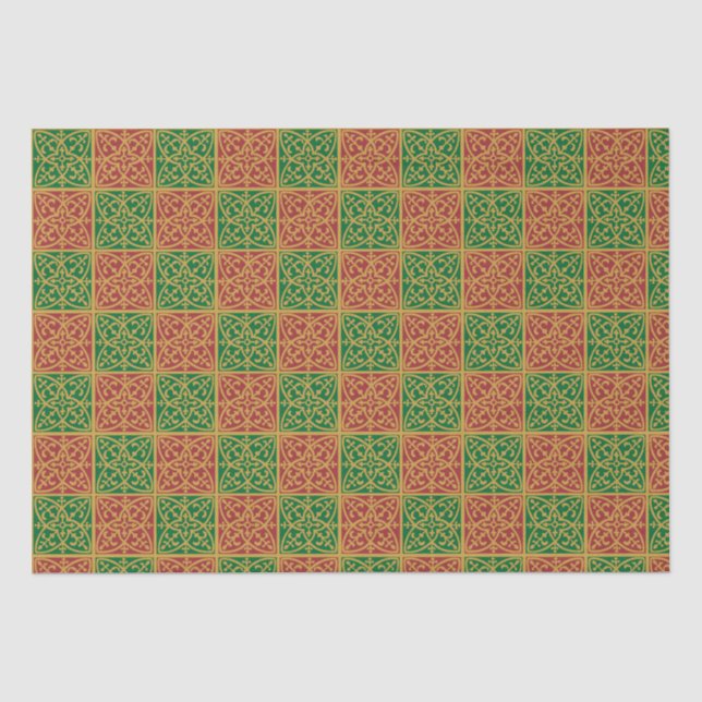 Rote und grüne Fliesenkunst auf Goldenem Muster Seidenpapier (Vorderseite)
