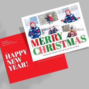 Rote und grüne Fotocollage Frohe Weihnachten