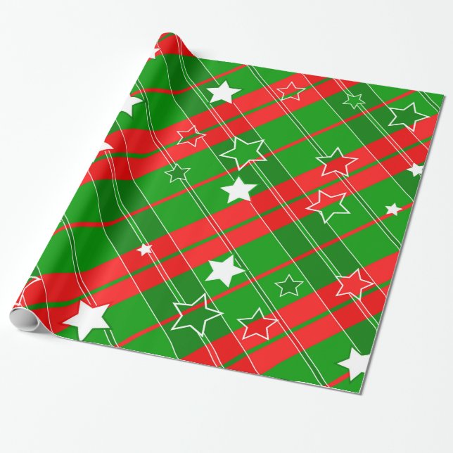 rote und grüne geometrische Streifen Geschenkpapier (Ungerollt)
