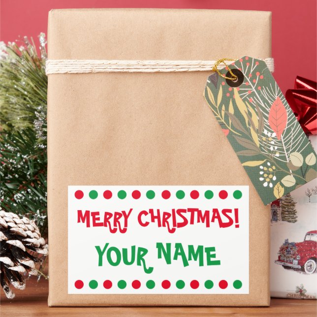 Rote und grüne Glühbirnen Frohe Weihnachtsgeschenk Rechteckiger Aufkleber (Feiertag)