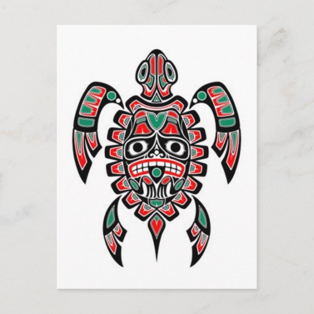 Rote und grüne Haida Spirit Sea Turtle Postkarte (Vorderseite)