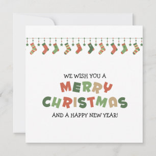 Rote und grüne hängende Weihnachtssocken Dankeskarte