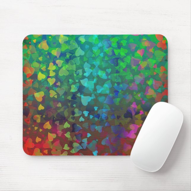 Rote und grüne herabfallende Herzen Mousepad (Mit Mouse)