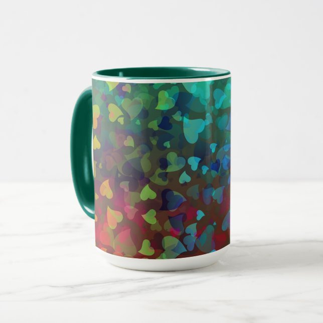 Rote und grüne herabfallende Herzen Tasse (Vorderseite Links)