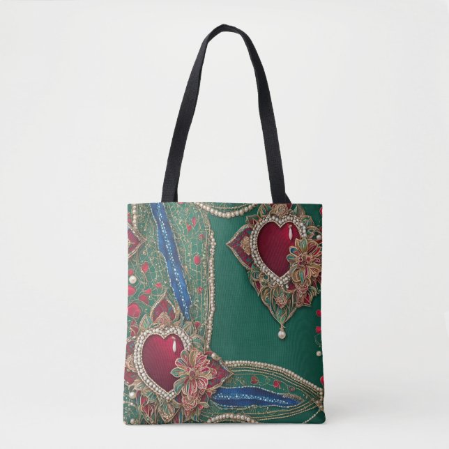 Rote und grüne Herzen AI-Kunst  Tasche (Vorderseite)
