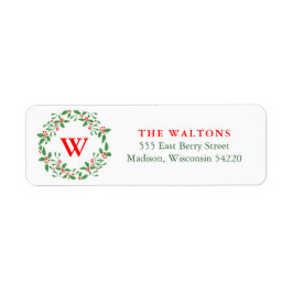 Rote und grüne Holly Berry-Wreath-Monogramm