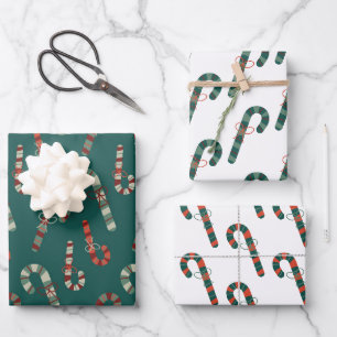 Rote und grüne Kerzenständer koordinierte Weihna Geschenkpapier Set