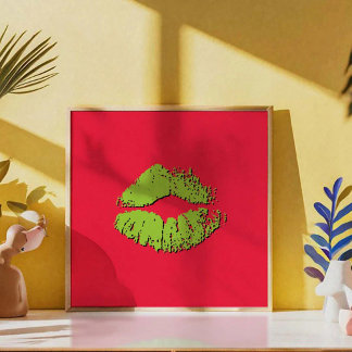 Rote und grüne küssende Lippen Poster