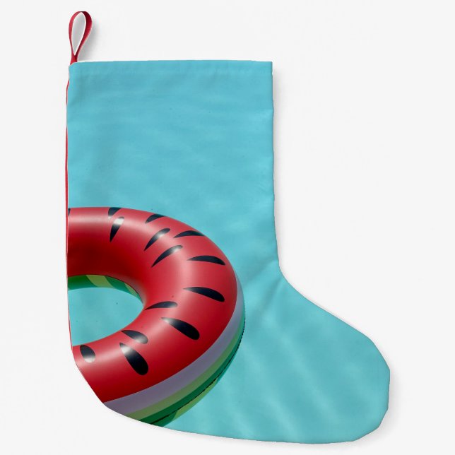 Rote und grüne Lifebuodie am Pool Kleiner Weihnachtsstrumpf (Vorderseite)