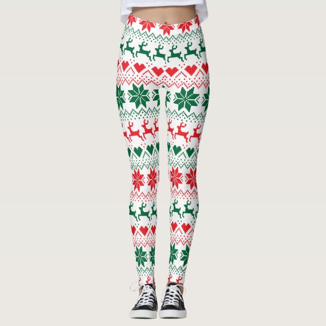 Rote und grüne Messe Isle Print Leggings (Vorderseite)