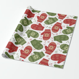 Rote und grüne Mitten mit Schneeflocken Weihnachte Geschenkpapier