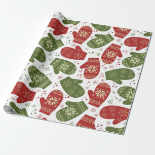 Rote und grüne Mitten mit Schneeflocken Weihnachte Geschenkpapier