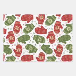 Rote und grüne Mitten mit Schneeflocken Weihnachte Geschenkpapier Set
