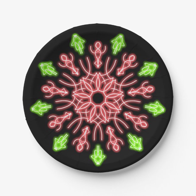 Rote und grüne Neonerde Blume Pappteller (Vorderseite)