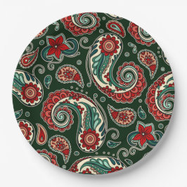 Rote und grüne Paisley-Papierplatten Pappteller
