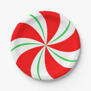 Rote und grüne Pfefferminzbonbons Weihnachtsfeste Pappteller