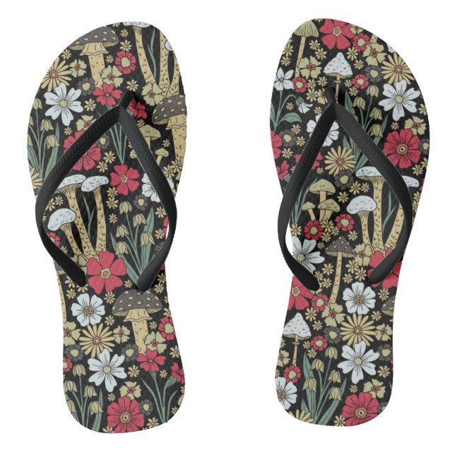 Rote und grüne Pilze und Blume Flip Flops (Fußbett)