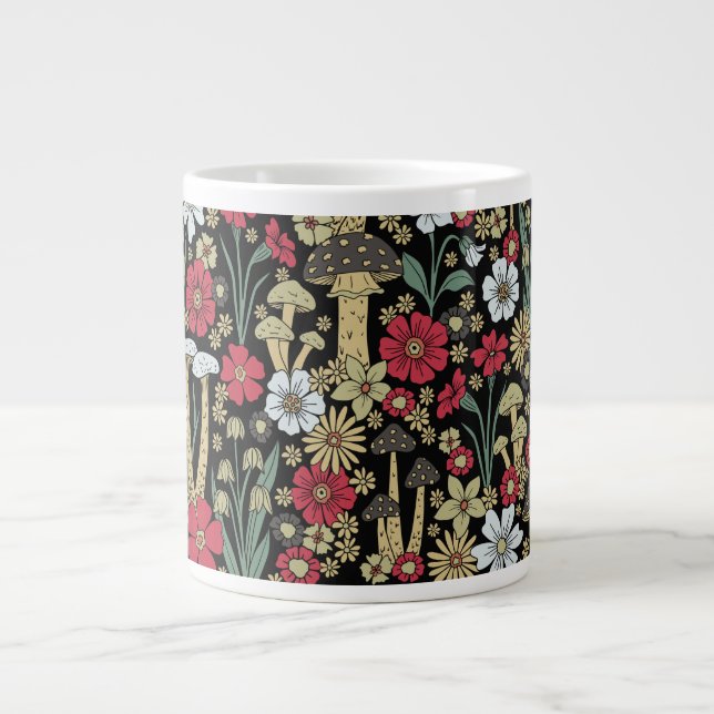 Rote und grüne Pilze und Blume Jumbo-Tasse (Vorderseite)