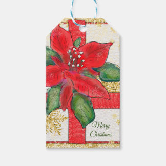 Rote und grüne Poinsettia Weihnachtsmarken Geschenkanhänger