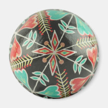 Rote und grüne Pysanka-Blume Runde Magnet