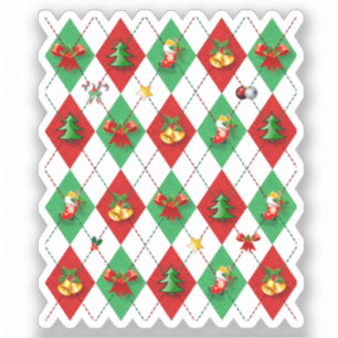 Rote und grüne Raute Weihnachten Aufkleber