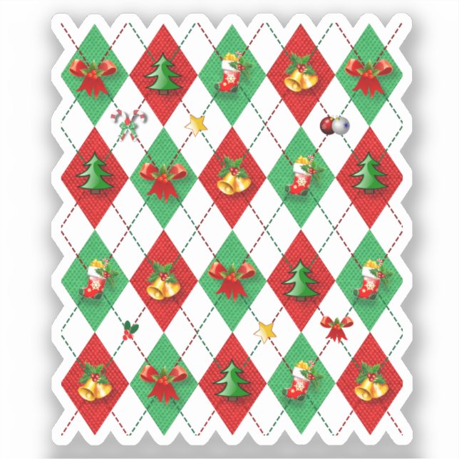 Rote und grüne Raute Weihnachten Aufkleber (Vorderseite)