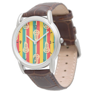 Rote und grüne Retro-Lacrosse-Sticks und -Streifen Armbanduhr