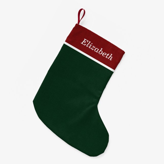 Rote und grüne Rustikal Kleiner Weihnachtsstrumpf (Vorderansicht (hängend))