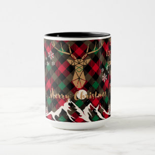 Rote und grüne rustikale Karierte Rentierweihnacht Tasse