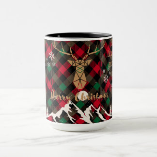 Rote und grüne rustikale Karierte Rentierweihnacht Tasse