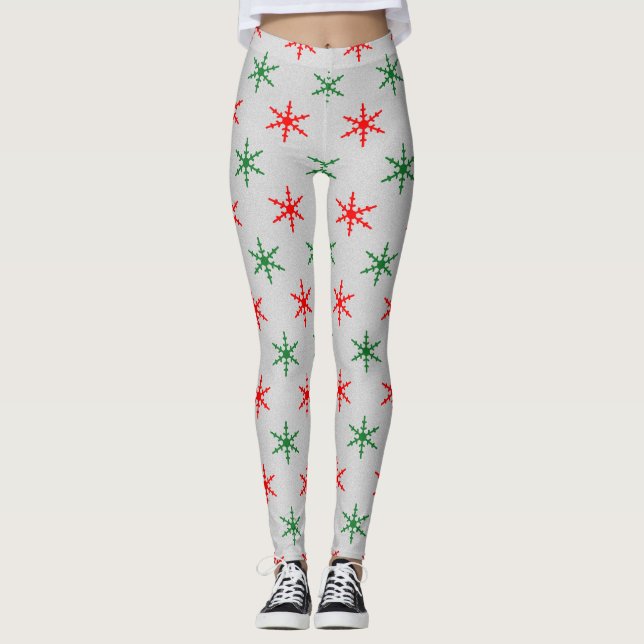 Rote und grüne Schneeflocken Leggings (Vorderseite)
