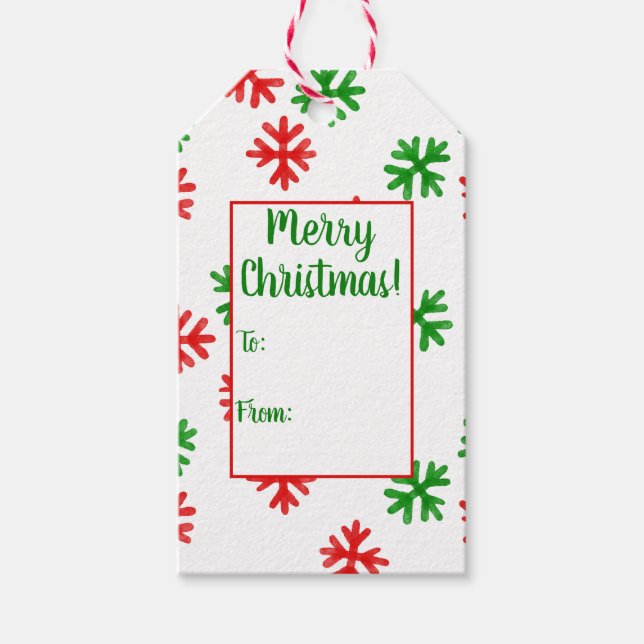 Rote und grüne Schneeflocken Weihnachtsgeschenk Ta Geschenkanhänger (Vorderseite)