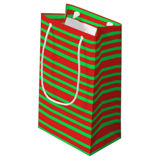 Rote und grüne Streifen Kleine Geschenktüte (Rückseite Schrägansicht)