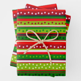 Rote und grüne Streifen mit Polka Dots Weihnachten Geschenkpapier Set