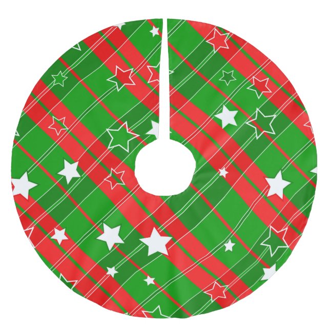 Rote und grüne Streifen Polyester Weihnachtsbaumdecke (Vorderseite)