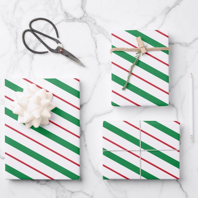 Rote und grüne Streifen Weihnachtsverpackung Geschenkpapier Set (Vorderseite)