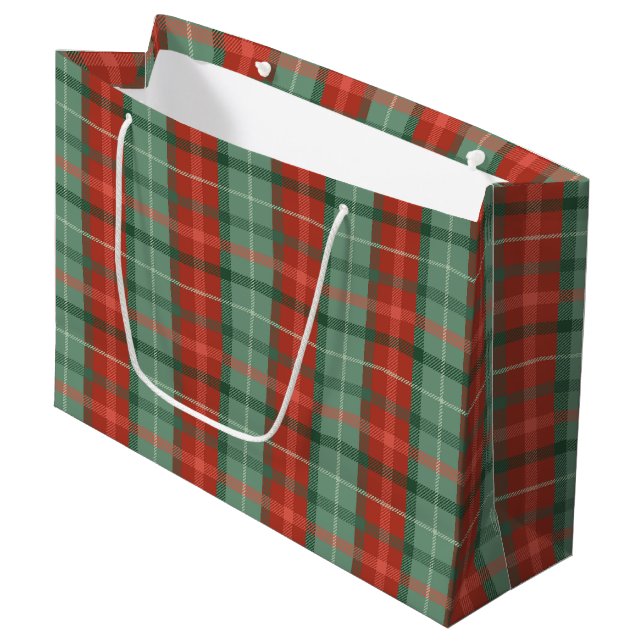 Rote und grüne Tartan-Muster mittlere Geschenktüte (Vorderseite Schrägansicht)