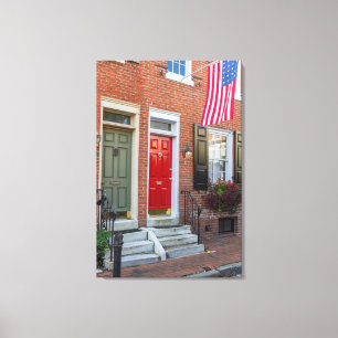 Rote und grüne Tür auf Philadelphia-Gasse Leinwanddruck