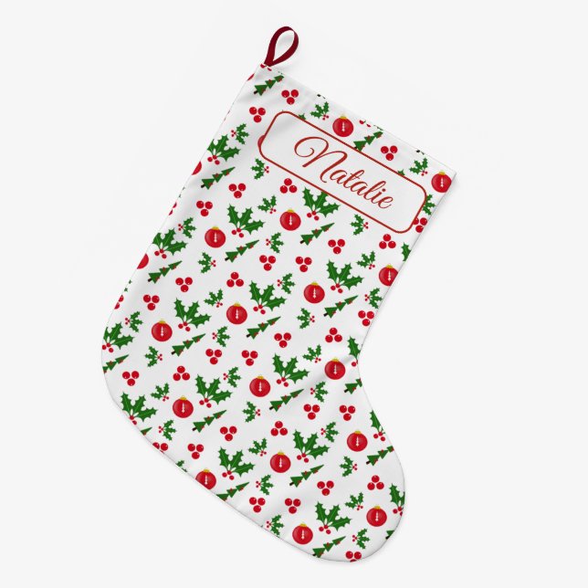 Rote und grüne Urlaubsmotive auf Personalisiertem  Großer Weihnachtsstrumpf (Vorderansicht (hängend))