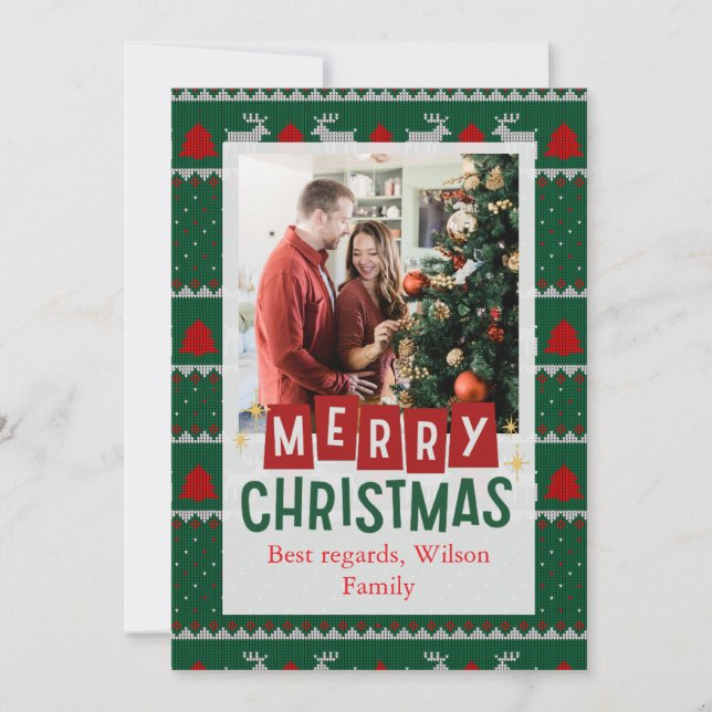 Rote und grüne Vintage Rahmen Frohe Weihnachten (Vorderseite)