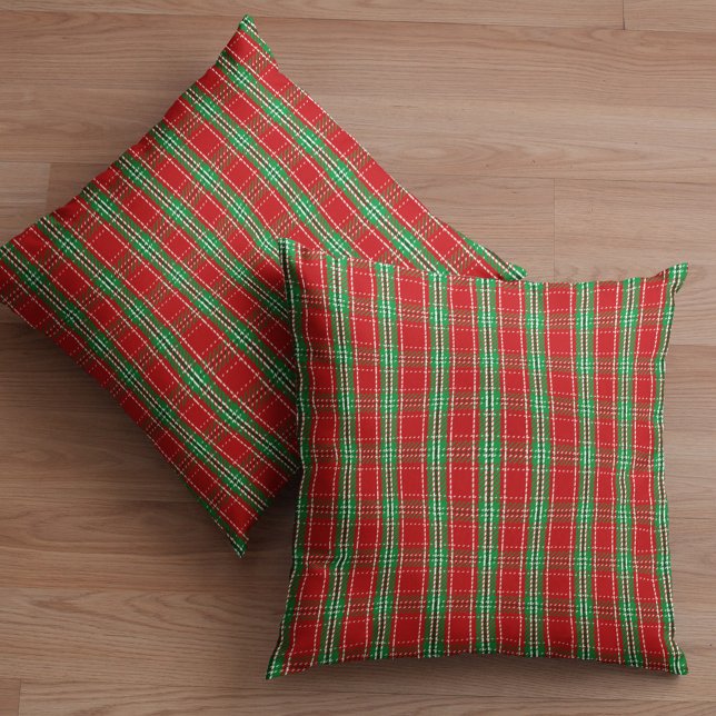 Rote und grüne Weihnachten Kariert Kissen (Classic red and green holiday plaid pattern throw pillow)