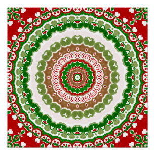 Rote und grüne Weihnachten Mandala Medallion Poster