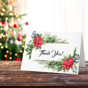 Rote und Grüne Weihnachts-Poinsettie Dankeskarte
