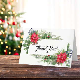 Rote und Grüne Weihnachts-Poinsettie Dankeskarte