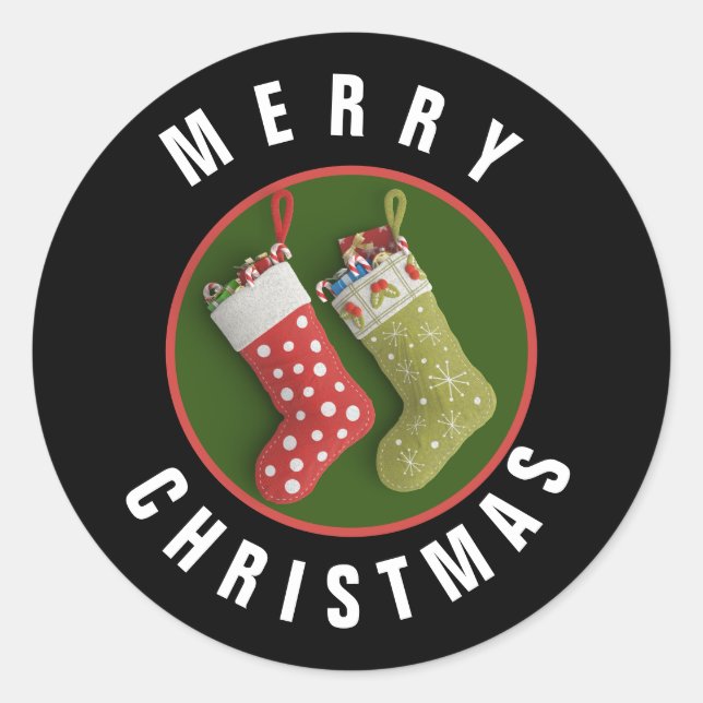 Rote und grüne Weihnachtsaufkleber für Strümpfe Runder Aufkleber (Vorderseite)
